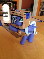 Size: 1024x1365 | Tagged: safe, artist:thisbikeisatardis, princess luna, g4, cardboard box, customized toy, female, filly, irl, photo, sculpture, solo, woona