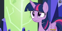 Size: 859x435 | Tagged: safe, screencap, twilight sparkle, alicorn, pony, g4, what about discord?, :t, discovery family logo, female, mare, twilight sparkle (alicorn)