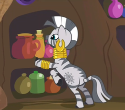 Size: 678x600 | Tagged: safe, zecora, zebra, g4, what about discord?, animation error, butt, plot