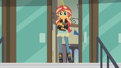 Size: 1680x945 | Tagged: safe, screencap, sunset shimmer, equestria girls, g4, my little pony equestria girls: friendship games, book, female, looking at you, solo
