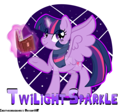 Size: 944x847 | Tagged: safe, artist:creativechibigraphic, twilight sparkle, alicorn, pony, g4, badge, book, female, magic, simple background, solo, transparent background, twilight sparkle (alicorn), watermark