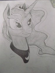 Size: 3216x4288 | Tagged: safe, artist:scribblepwn3, princess luna, alicorn, pony, g4, female, monochrome, pencil drawing, portrait, solo, traditional art