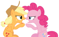 Size: 5059x3181 | Tagged: safe, artist:sketchmcreations, applejack, pinkie pie, g4, hearthbreakers, absurd resolution, copycat, inkscape, nose wrinkle, open mouth, simple background, sitting, transparent background, vector
