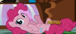 Size: 687x305 | Tagged: safe, screencap, pinkie pie, g4, what about discord?, cute, discovery family logo, female, on back, solo