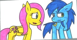 Size: 704x368 | Tagged: safe, artist:cmara, fluttershy, g4, crossover, crossover shipping, female, fluttersonic, male, ponified, shipping, sonic the hedgehog, sonic the hedgehog (series), sonicshy, straight, traditional art