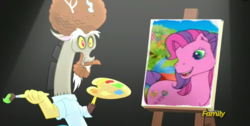 Size: 1518x767 | Tagged: safe, artist:labyrinthmaster, discord, skywishes, g3, g4, my little pony: friendship is magic, what about discord?, bob ross, discord's painting, draconiross, exploitable meme, meme