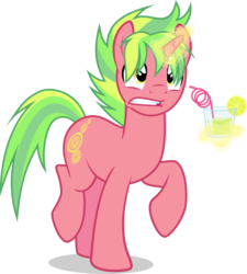 Size: 4500x5009 | Tagged: safe, artist:xebck, lemon zest, pony, unicorn, equestria girls, g4, my little pony equestria girls: friendship games, absurd resolution, equestria girls ponified, glass, lemonade, lime citron, magic, ponified, rule 63, silly straw, simple background, solo, transparent background, vector, worried