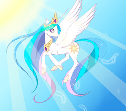 Size: 800x700 | Tagged: safe, artist:xxpyreflyexx, princess celestia, g4, crepuscular rays, female, flying, solo