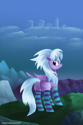 Size: 800x1200 | Tagged: safe, artist:warskunk, cloudchaser, g4, butt, clothes, female, looking back, plot, socks, solo, striped socks