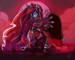 Size: 1280x1024 | Tagged: safe, artist:erica693992, princess luna, alicorn, pony, g4, blood moon, clothes, costume porn, female, jewelry, mare, mask, raised hoof, solo, supermoon