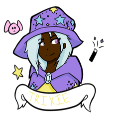 Size: 864x936 | Tagged: safe, artist:biromantic-bunny, trixie, human, g4, dark skin, humanized, old banner, trixie's cape, trixie's hat