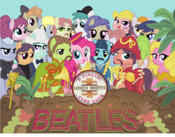 Size: 12845x10000 | Tagged: safe, artist:geometrymathalgebra, derpy hooves, lonely hearts, natural act, northern song, pinkie pie, strawberry fields, pegasus, pony, g4, party pooped, absurd resolution, album cover, album parody, female, george harrison, john lennon, mare, paul mccartney, pinkie shears, pinko starr, ponified, ponified album cover, ringo starr, sgt. pepper's lonely hearts club band, the beatles, vector