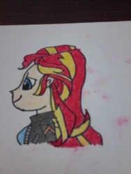 Size: 600x800 | Tagged: safe, artist:taufan99, sunset shimmer, equestria girls, g4, clothes, leather jacket, traditional art