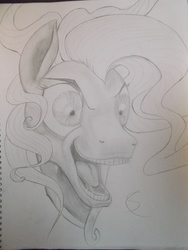 Size: 3216x4288 | Tagged: safe, artist:scribblepwn3, mane-iac, earth pony, pony, g4, female, insanity, monochrome, pencil drawing, portrait, solo, traditional art