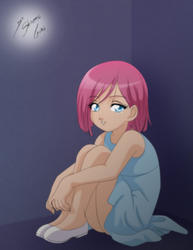 Size: 2153x2786 | Tagged: safe, artist:shinta-girl, pinkie pie, human, g4, clothes, crying, dress, female, high res, humanized, pinkamena diane pie, sad, sitting, solo, younger