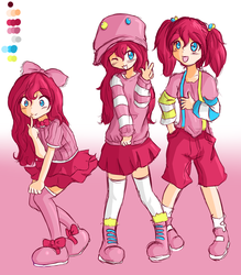Size: 1739x1986 | Tagged: safe, artist:applestems, pinkie pie, human, g4, boots, bow, clothes, cute, diapinkes, hair bow, hat, humanized, pigtails, ribbon, shoes, shorts, skirt, socks, suspenders, sweater, thigh highs