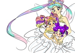 Size: 1754x1240 | Tagged: safe, artist:pixel-chick, princess cadance, princess celestia, twilight sparkle, human, g4, anime, blushing, clothes, crossover, humanized, pigtails, sailor moon (series), sailor senshi, simple background, white background, winged humanization