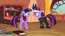 Size: 1600x900 | Tagged: safe, screencap, twilight sparkle, g4, it's about time, future twilight, self ponidox