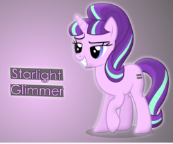 Size: 979x816 | Tagged: safe, artist:soft-bite, starlight glimmer, pony, unicorn, g4, abstract background, equal cutie mark, female, raised hoof, smiling, solo, text