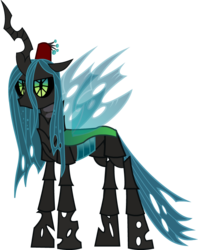 Size: 676x852 | Tagged: dead source, safe, artist:soft-bite, queen chrysalis, g4, fez, hat, horn, robo chrysalis, transparent wings, wings