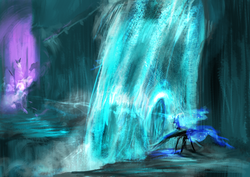 Size: 1024x724 | Tagged: safe, artist:elkaart, princess luna, g4, female, magic, solo, waterfall