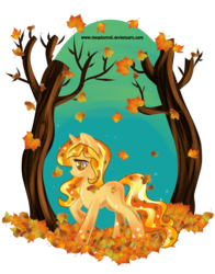 Size: 2550x3250 | Tagged: safe, artist:megubunnii, oc, oc only, oc:stargrown glow, autumn, crying, gradient hooves, gradient mane, high res, leaves, solo, stars, tree, universe pony
