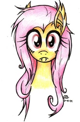 Size: 1193x1823 | Tagged: safe, artist:gerardwei, fluttershy, bat pony, pony, g4, dishevelled, female, flutterbat, looking at you, messy mane, portrait, simple background, solo, traditional art