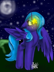 Size: 600x800 | Tagged: safe, artist:harmony771, princess luna, g4, female, floppy ears, moon, night, s1 luna, solo, stars, tangible heavenly object