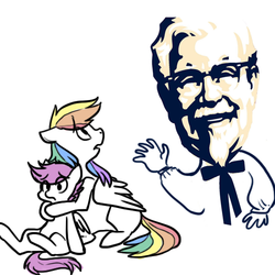 Size: 500x500 | Tagged: safe, artist:pandarainbow, rainbow dash, scootaloo, g4, colonel sanders, scootachicken