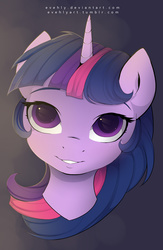 Size: 1300x2000 | Tagged: safe, artist:evehly, twilight sparkle, pony, unicorn, g4, female, front view, full face view, looking at you, mare, portrait, smiling, solo