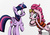 Size: 1000x703 | Tagged: safe, artist:rockingscorpion, pinkie pie, twilight sparkle, alicorn, pony, g4, my little pony: friendship is magic, what about discord?, back to the future, clothes, colored, female, mare, marty mcfly, pinkie mcpie, raised hoof, reference, scene interpretation, signature, sunglasses, twilight sparkle (alicorn), watch