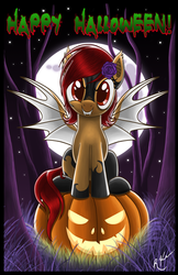 Size: 1024x1579 | Tagged: safe, artist:crimson-mane, oc, oc only, pony, cute, halloween, holiday, jack-o-lantern, looking at you, pumpkin, sitting, solo
