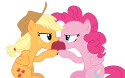 Size: 1590x1000 | Tagged: safe, edit, applejack, pinkie pie, g4, hearthbreakers, apple, food, simple background, transparent background, vector