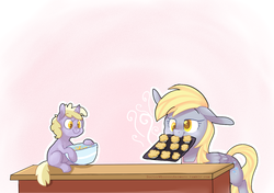 Size: 1280x901 | Tagged: safe, artist:buljong, derpy hooves, dinky hooves, pegasus, pony, ask doctor whooves, g4, ask, baking, bowl, equestria's best daughter, equestria's best mother, female, food, mare, muffin, tumblr