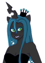 Size: 386x542 | Tagged: dead source, safe, artist:foxdr0id, queen chrysalis, human, g4, female, horn, horned humanization, humanized, sharp teeth, solo