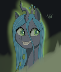 Size: 1700x2000 | Tagged: dead source, safe, artist:hypno, queen chrysalis, changeling, changeling queen, g4, female, smiling, solo