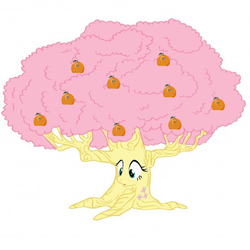 Size: 1130x1130 | Tagged: safe, fluttershy, g4, what about discord?, :o, asexual, dendrification, flutterrange, fluttertree, food, not salmon, objectification, open mouth, orange, orange tree, orangified, simple background, transformation, tree, wat, what has science done, white background, wide eyes