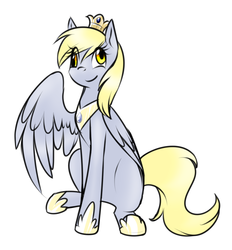 Size: 696x750 | Tagged: safe, artist:cosmalumi, derpy hooves, pegasus, pony, g4, female, jewelry, mare, princess derpy, regalia, simple background, sitting, solo