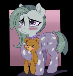 Size: 973x1024 | Tagged: safe, artist:glacierclear, artist:krazykari, marble pie, earth pony, pony, g4, blushing, clothes, collaboration, colored, cute, female, footed sleeper, marblebetes, mare, pajamas, solo, teddy bear, weapons-grade cute