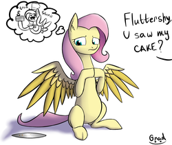 Size: 2060x1739 | Tagged: safe, artist:gradoge, fluttershy, g4, belly, cake, chubby, food, meme, plate, true story