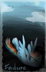 Size: 1800x2800 | Tagged: safe, artist:monnarcha, rainbow dash, pony, g4, failure, falling, female, sad, solo