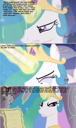 Size: 1280x2128 | Tagged: safe, edit, edited screencap, screencap, princess celestia, pony, g4, bust, comic, doctor who, reference, text, the zygon inversion