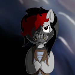 Size: 1000x1000 | Tagged: safe, artist:lazerblues, oc, oc only, oc:miss eri, bane, bane mask, baneposting, black and red mane, reference, solo, two toned mane