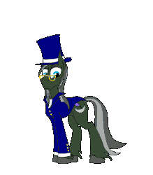Size: 1232x1408 | Tagged: safe, artist:rexlupin, derpibooru exclusive, oc, oc only, oc:masquerade, changeling, earth pony, pony, animated, clothes, disguise, glasses, goatee, green changeling, hat, jacket, sideburns, simple background, solo, top hat, transparent background