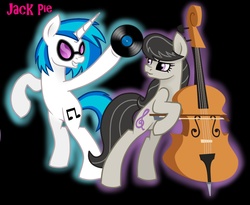 Size: 1100x900 | Tagged: safe, artist:jack-pie, dj pon-3, octavia melody, vinyl scratch, pony, g4, bow (instrument), cello, cello bow, duo, musical instrument, record