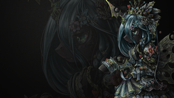 Size: 2560x1440 | Tagged: safe, artist:saturnspace, queen chrysalis, changeling, changeling queen, pony, clockwise whooves, g4, bipedal, bracelet, braid, clothes, costume porn, crown, detailed, dress, epic, fangs, female, flower, flower in hair, frilly dress, frown, heart, jewelry, solo, steampunk, technically advanced, wallpaper, zoom layer