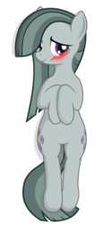 Size: 1042x2083 | Tagged: safe, artist:negasun, marble pie, earth pony, pony, g4, blushing, both cutie marks, cute, featureless crotch, female, mare, on back, simple background, snuggle prepared, solo, transparent background