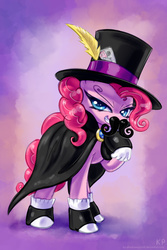 Size: 1000x1500 | Tagged: safe, artist:kp-shadowsquirrel, pinkie pie, earth pony, pony, g4, clothes, dan backslide, fake moustache, female, hat, looking at you, mare, oil can harry, ponka po, smiling, snidely whiplash, solo, top hat