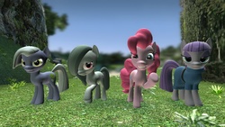 Size: 1344x756 | Tagged: safe, artist:chatterbeast, limestone pie, marble pie, maud pie, pinkie pie, g4, 3d, gmod