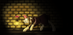 Size: 2455x1170 | Tagged: safe, artist:28gooddays, pony, amnesia: the dark descent, cloak, clothes, daniel of mayfair, lantern, magic, ponified, solo